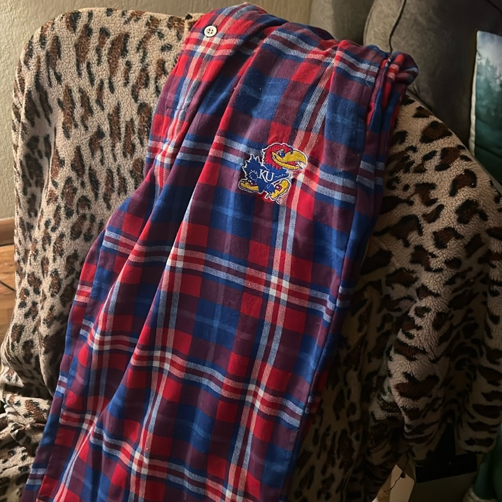 Kansas Jayhawks Red and Blue Plaid Pajama Bottoms
